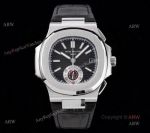 3K Factory V2 Patek Philippe Nautilus 5980 Black Dial Black Leather Strap Swiss Made Replica Watch